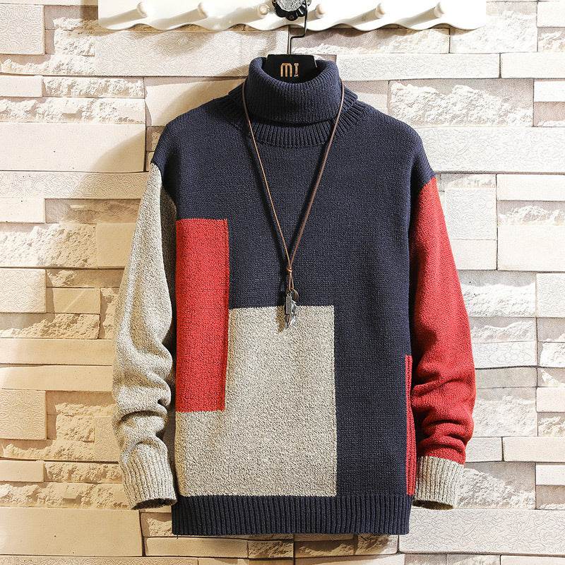 Loose Turtleneck Color-Block Pullover Sweater Plus Size Fashion Trend Casual Sweater - Mubimart