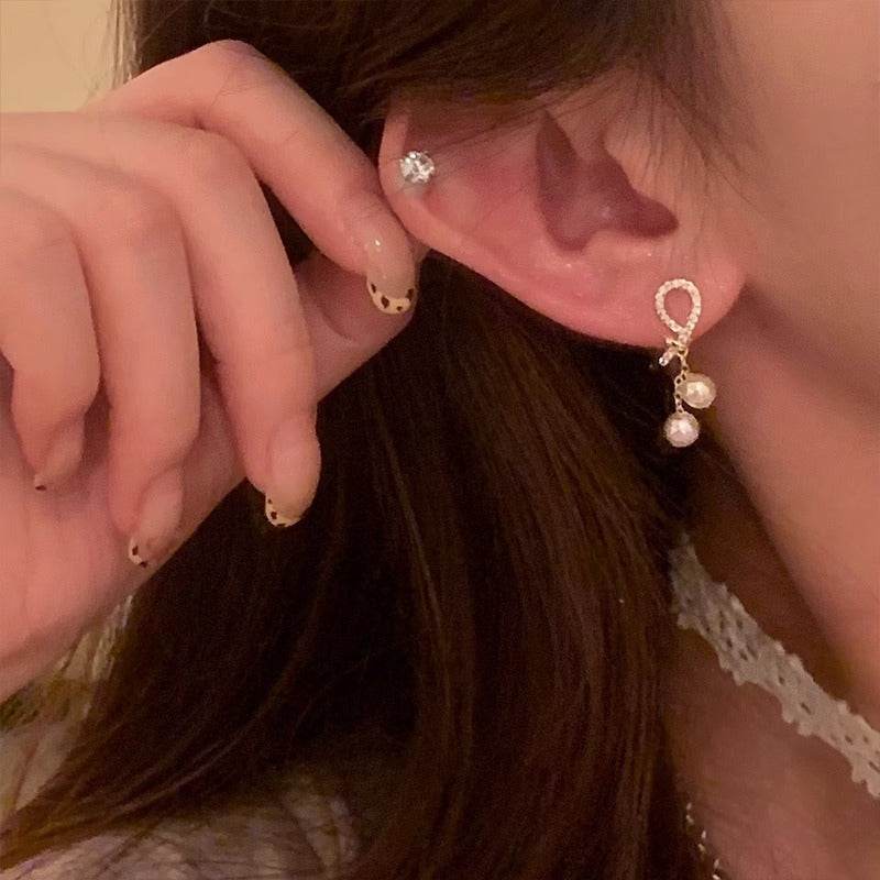 Bowknot Tassel Stud Earrings For Women - Mubimart