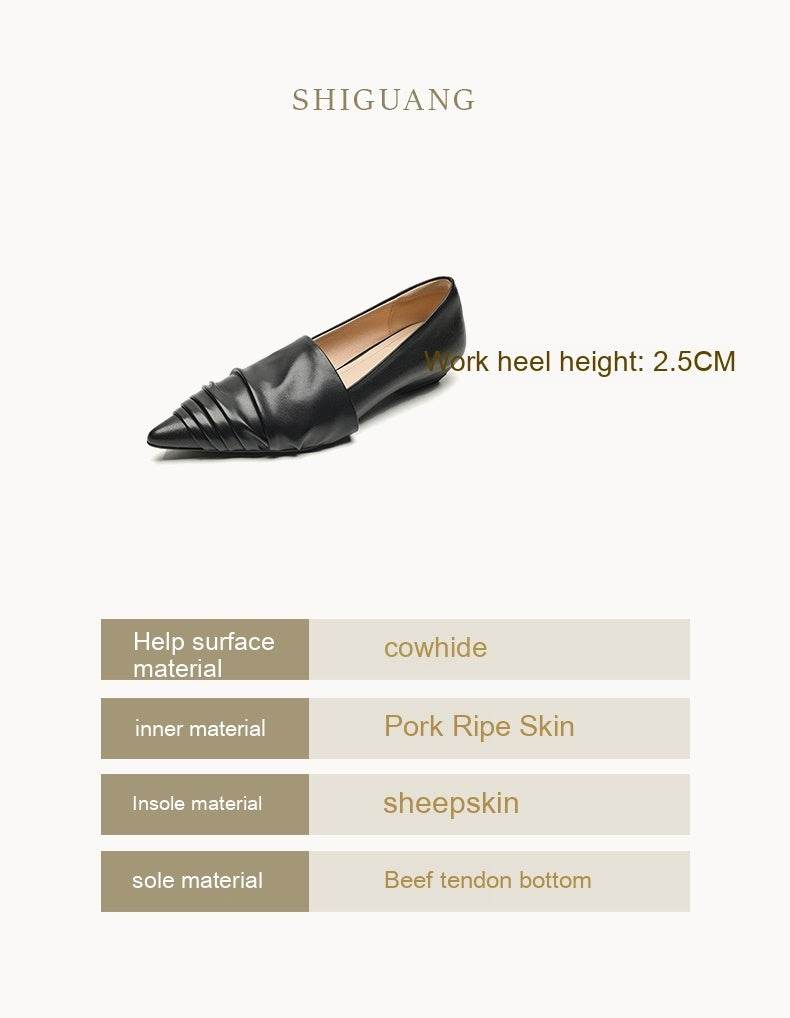 Pointed-toe Low Heel Flat Shoes Black Creamy-white - Mubimart