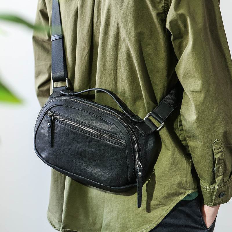 Mens Retro Casual Leather Shoulder Crossbody Bag - Mubimart