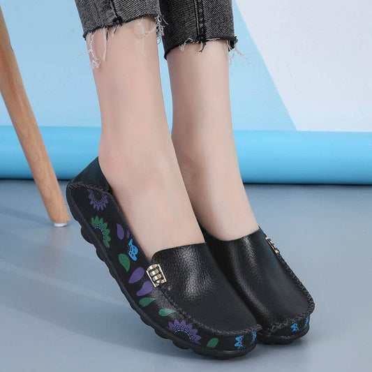 Flowers Loafers Women Flat Shoes With Sewing Thread Soft Shoes - Mubimart