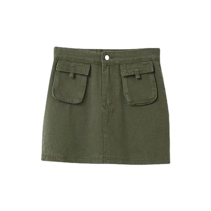 Workwear Denim Skirt Women's A- Line High Waist Skirt - Mubimart