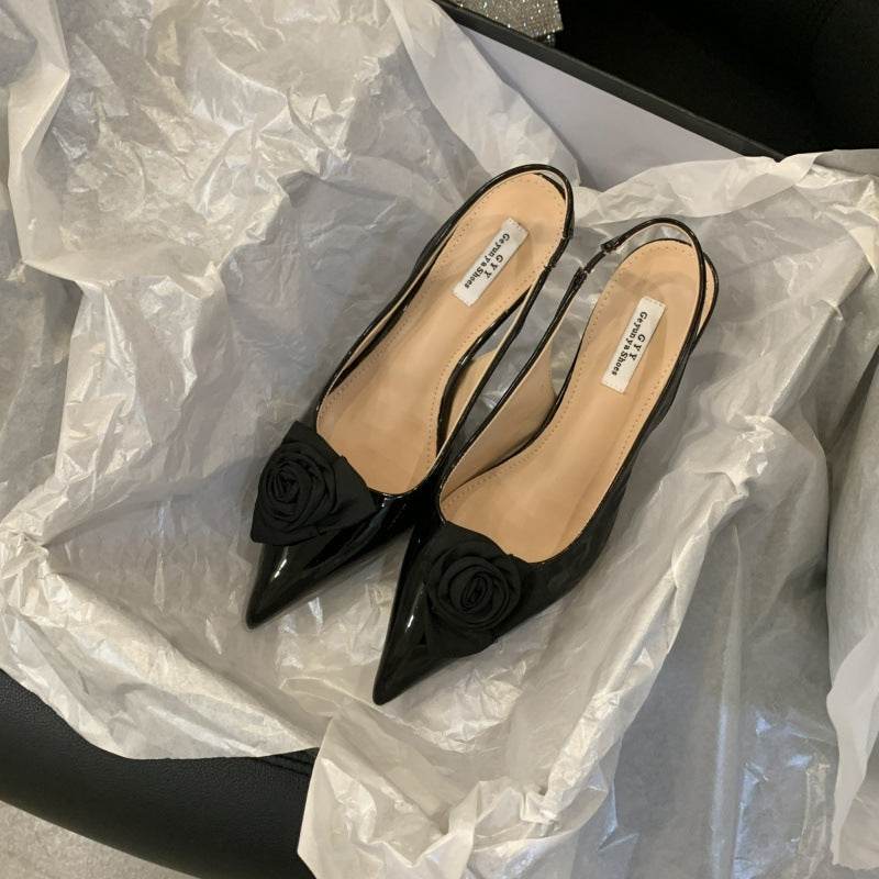 Fashion Flower High Heel Pointed Toe Slingback Outer Wear Stiletto Shoes - Mubimart