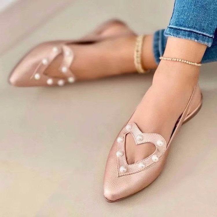 Love Shoes With Pearls Flats Women Sandals Pionted Toe Shoes - Mubimart