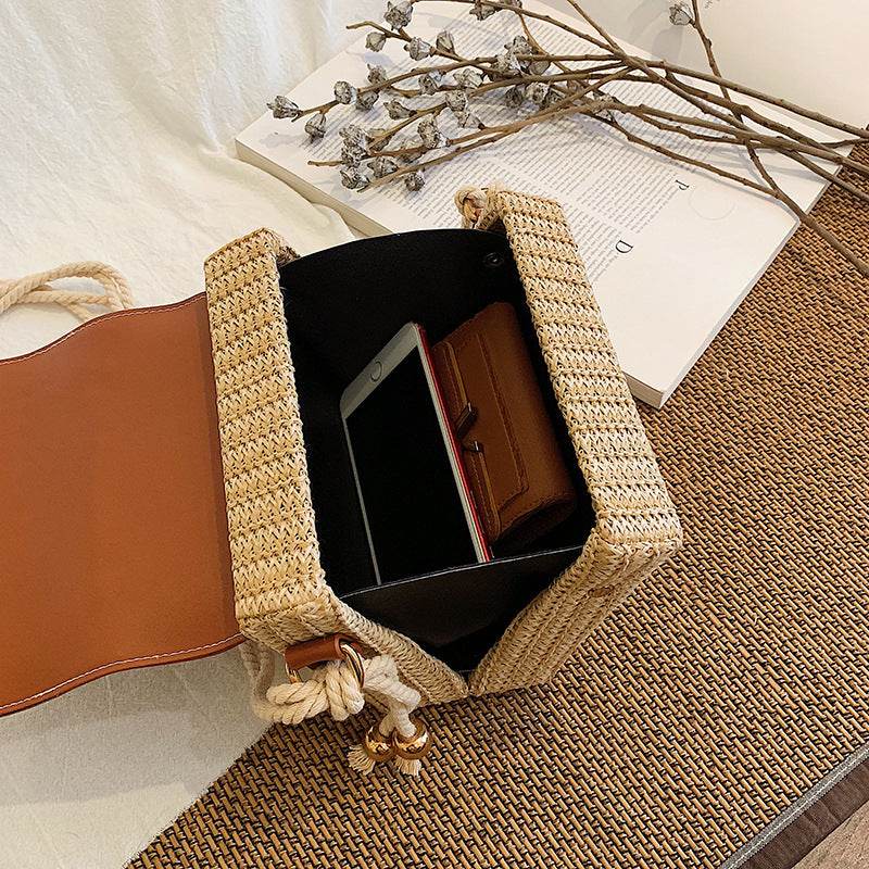 Fashion style shoulder bag women straw woven bag - Mubimart
