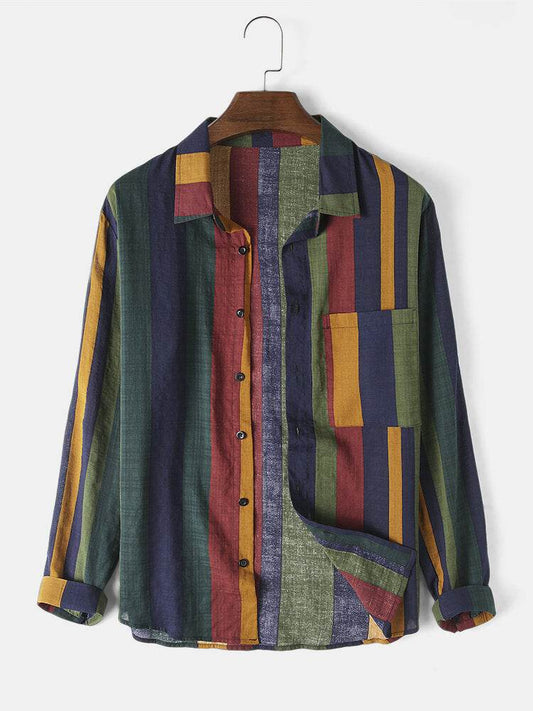 Linen contrast striped shirt - Mubimart