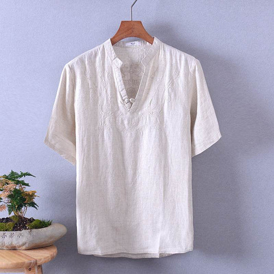 Linen embroidered shirt - Mubimart