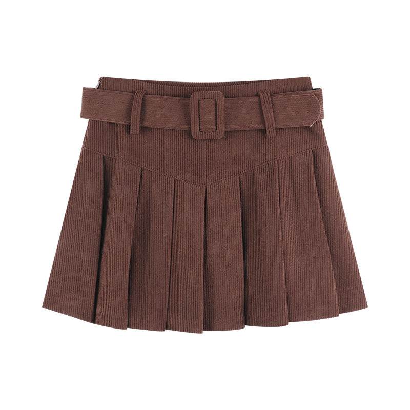 Corduroy Half Women's Autumn A-line Half Skirt Pleated Skirt - Mubimart