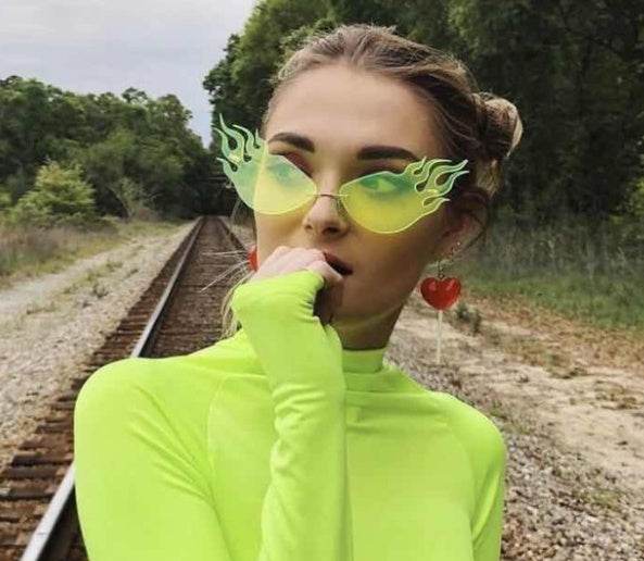 Triangle cat eye flame style sunglasses - Mubimart