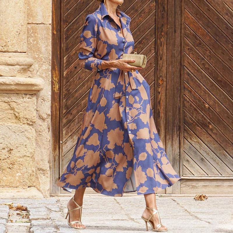 Women's Fashionable Printed Midi Dress - Mubimart