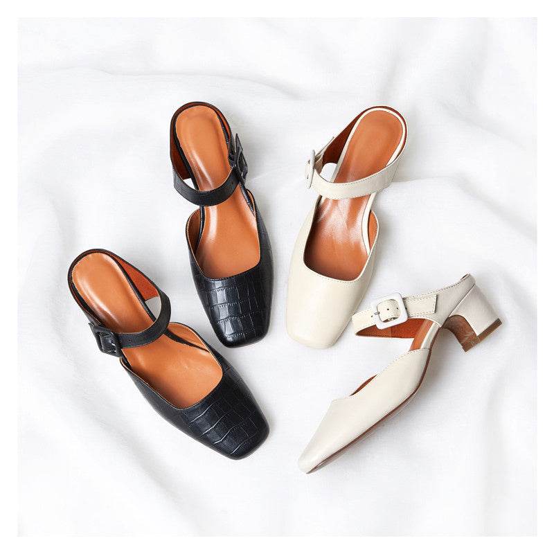 Medieval Thick Heel Sandal Muller Shoes - Mubimart