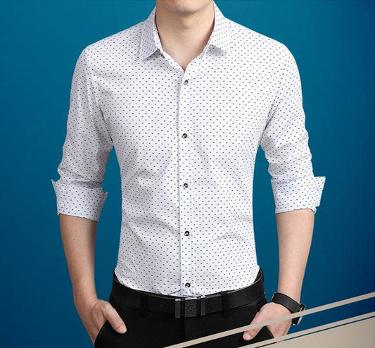 Brand Fashion Male Shirt Long-Sleeves Tops Polka Dot Printing Mens Dress Shirts Slim Men Shirt Plus Size M-5XL FGT - Mubimart