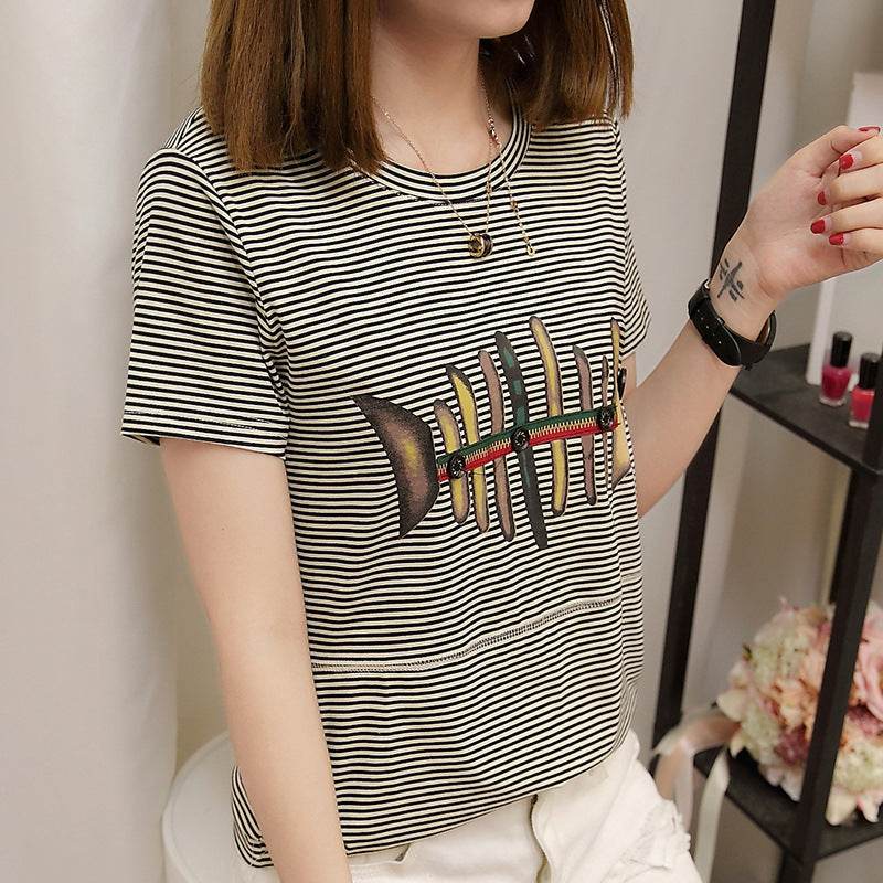 Striped short sleeve t-shirt for women - Mubimart