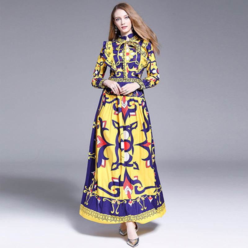 Printed pleated maxi dress - Mubimart