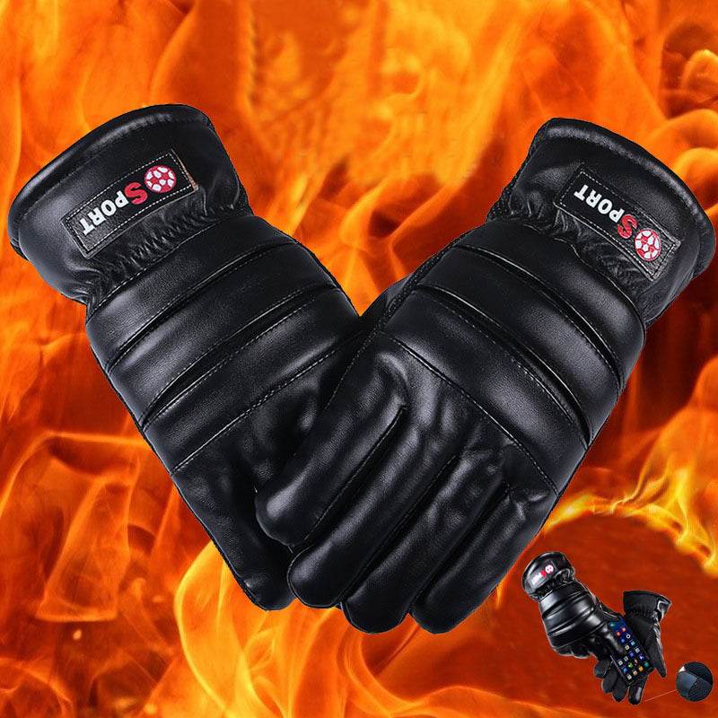 Winter Leather Gloves For Men And Women Velvet Thickened Cold-proof Warm Cycling Anti-slip Touch-screen Large Fleece Gloves - Mubimart