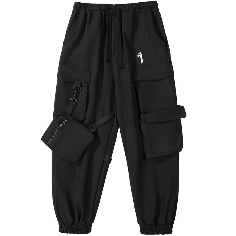 Men's Loose Casual Pocket Trousers With Ribbon Cargo Jogger Pants