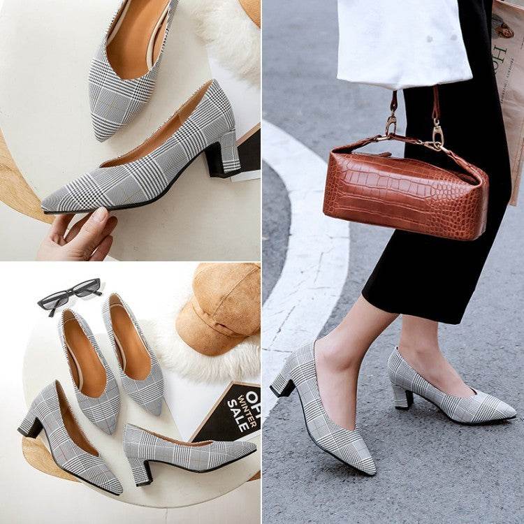 Plaid pointed pumps - Mubimart