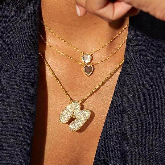 Brass Zircon Balloon English Letter Necklace - Mubimart