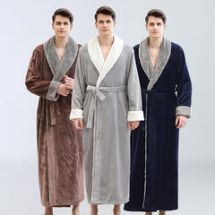 Men's Winter Plus Size Long Bathrobe Coral Fleece Full Length Pajamas