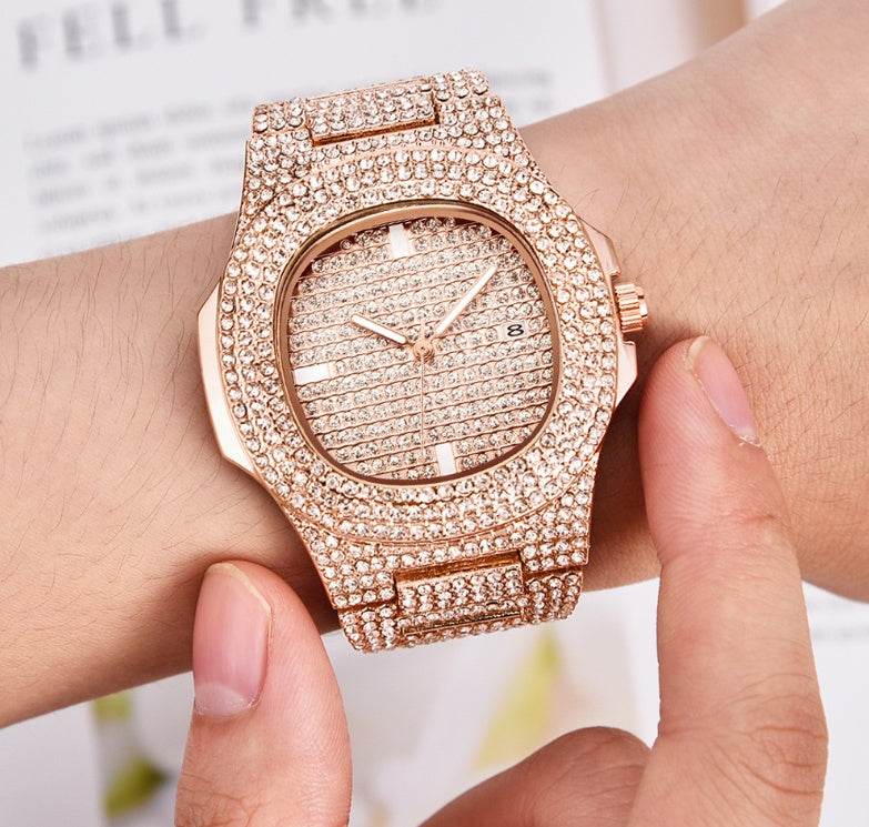 Mens Watches Luxury Brand Fashion Diamond Date Quartz Watch - Mubimart