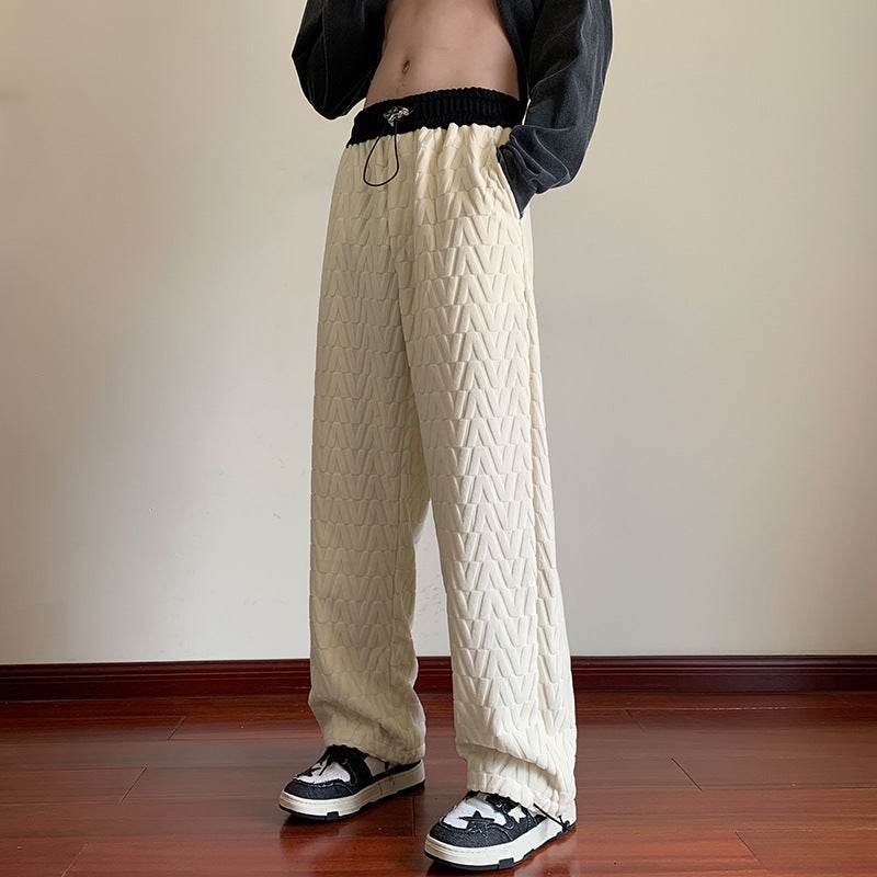 Full Printed Jacquard Chenille Drawstring Jogger Pants - Mubimart