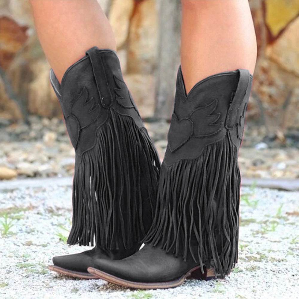 Vintage tassel over the knee boots - Mubimart