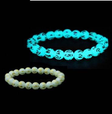 Glowing Night Pearl Beads Bracelet Hot Gold Night Pearl Fluorite Jewelry Natural Six-Word Mantra Night Gemstone Bracelet - Mubimart