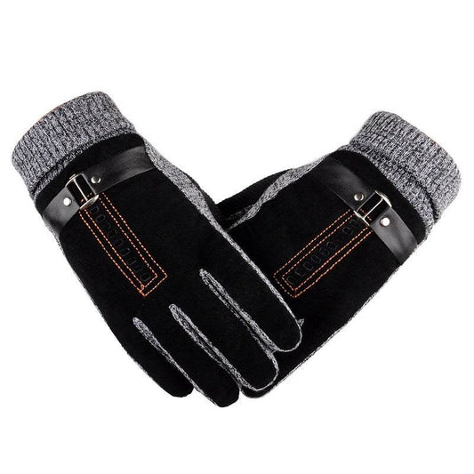 Mens Pigskin Gloves Winter Skiing Outdoor Riding Warmth Thickened Non Slip - Mubimart