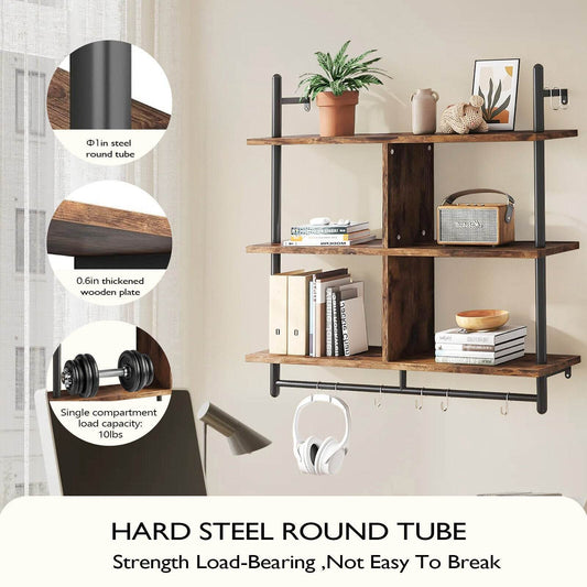 3 Tier Floating Shelves Metal Brackets Wall Mounted Shelf Over Toilet Bathroom - Mubimart