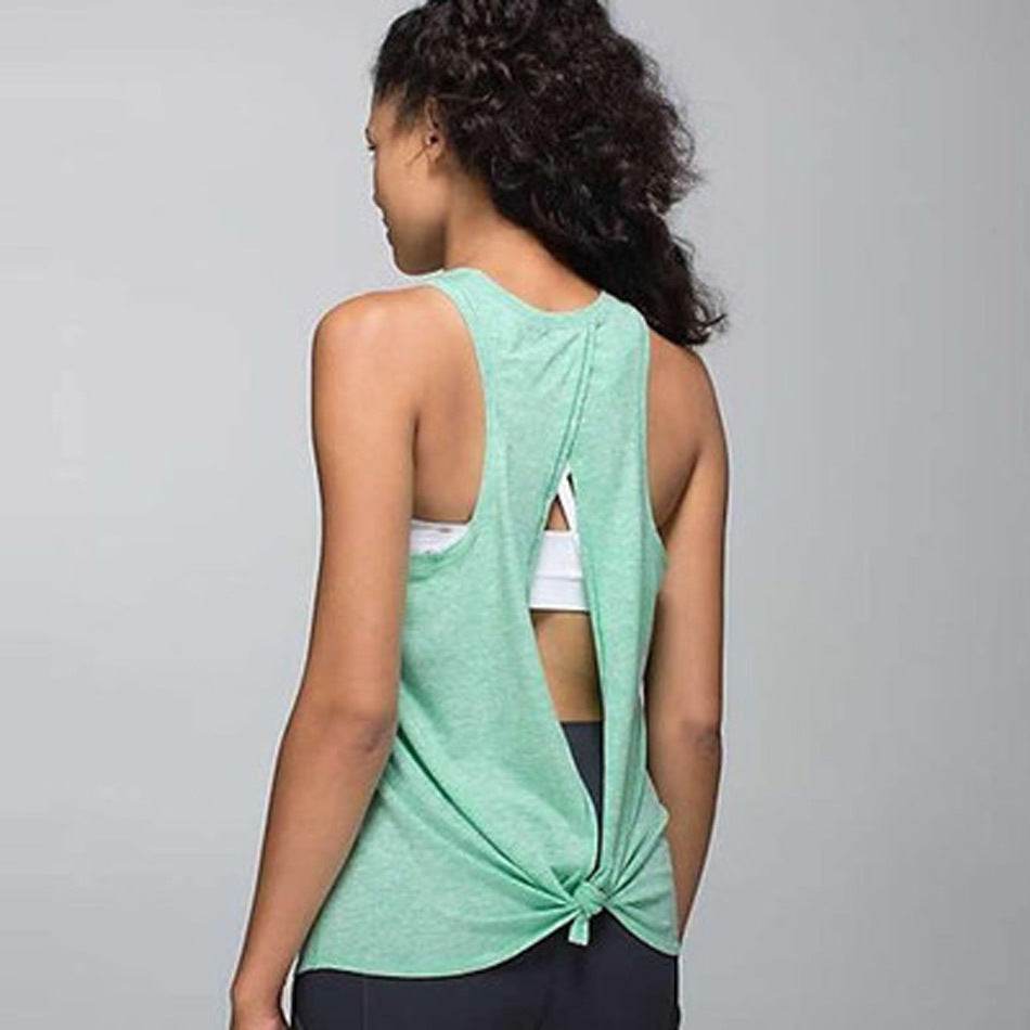 Women Backless Yoga Tank Top Shirts Sleeveless Off Shoulder Sports T Shirt Backless Crop Tops Racerback Gym Workout Clothes - Mubimart