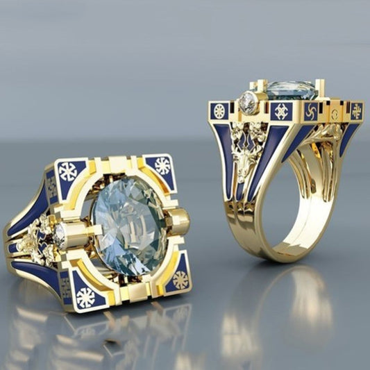 Beliebter quadratischer Ring mit rundem weißen Steinring für Männer