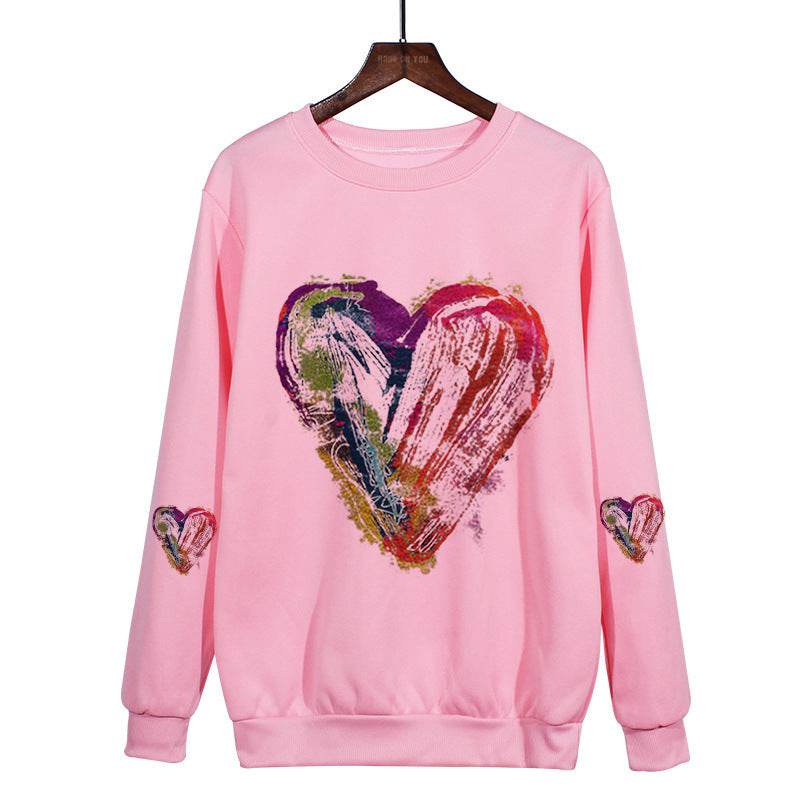 Love Ink Dye Printing Round Neck Pullover Plus Size Sweatshirt - Mubimart