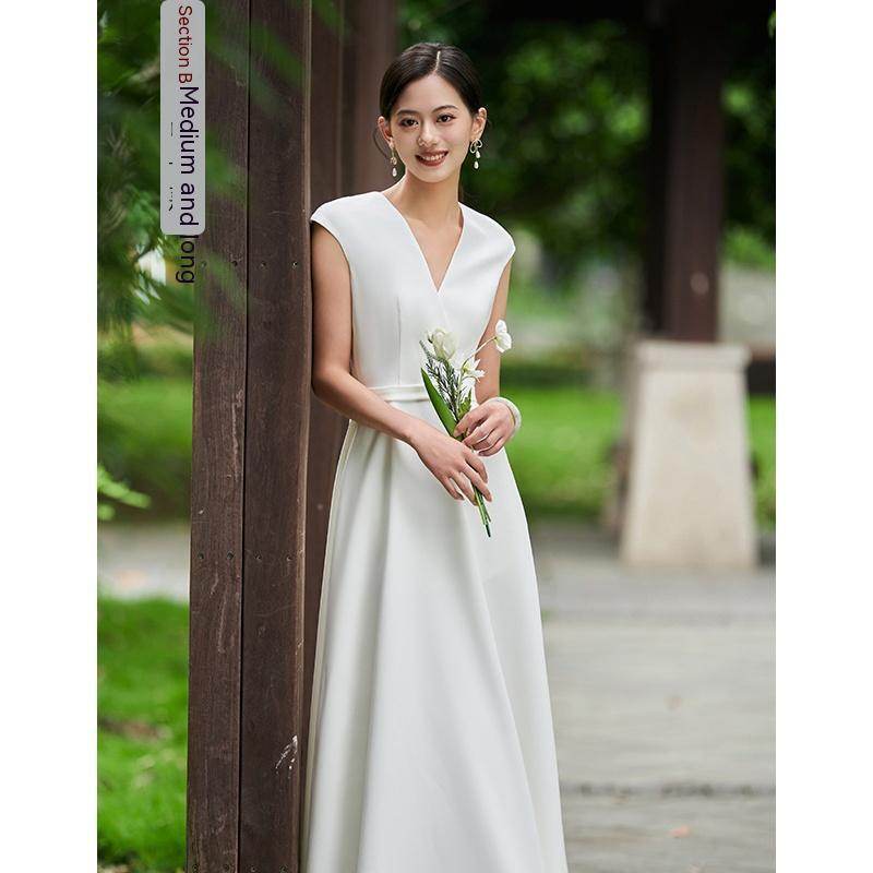 White Bridesmaid Dress Senior Dress Daily Style Formal Dress - Mubimart
