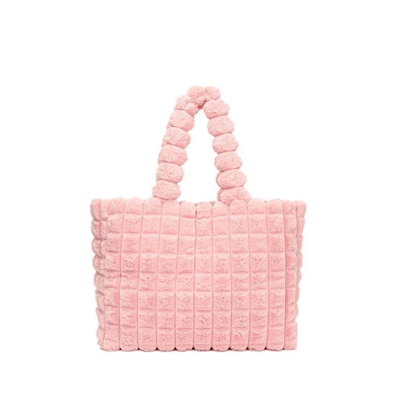 Plaid Handbags Winter Fashion High Capacity Shopping Plush Bag Korean Style Personalized Designer Luxury Tote Bags For Women - Mubimart
