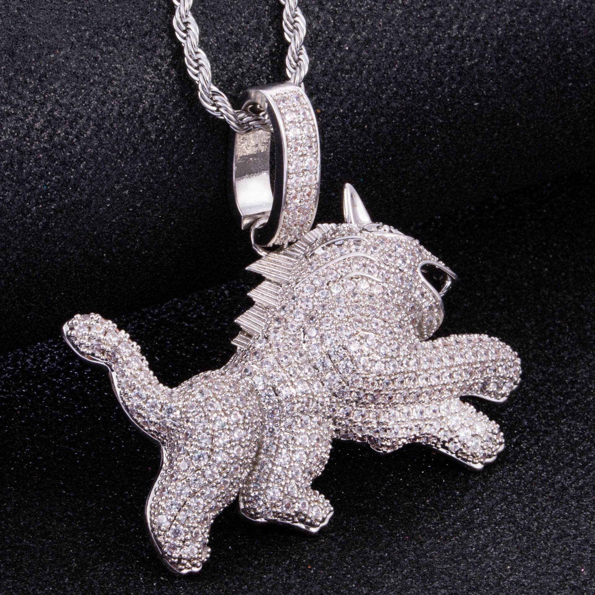Hip Hop Full Zircon Mens Necklace Leopard Pendant - Mubimart