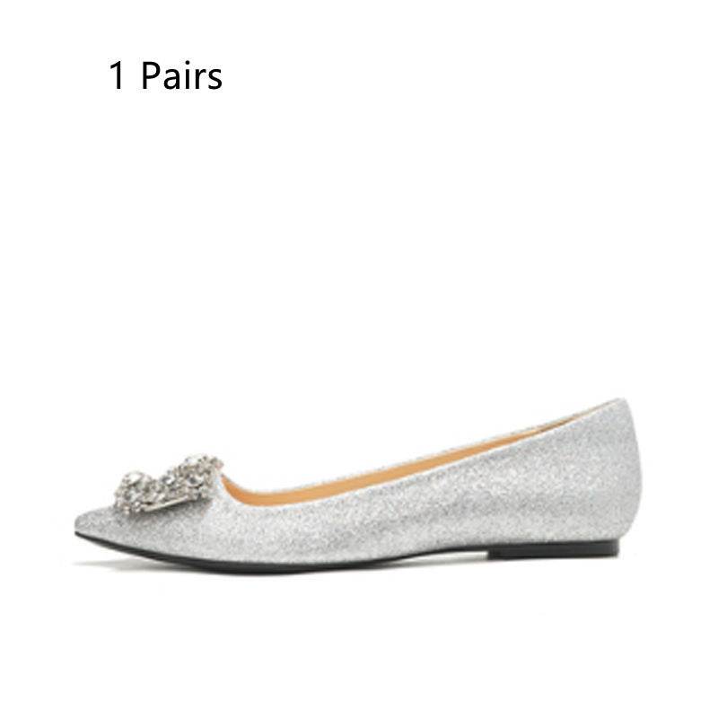 Women's Rhinestone Pearl Pointed Toe Flat Shoes - Mubimart