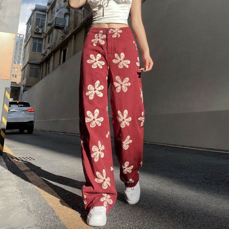 Fashion Printed Sexy Low-rise Wide-leg Jeans Women - Mubimart