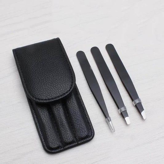 Three-piece eyebrow tweezers set - Mubimart