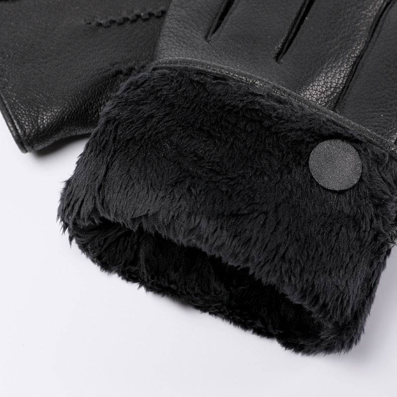 Fleece-lined Thickened Real Leather Gloves - Mubimart