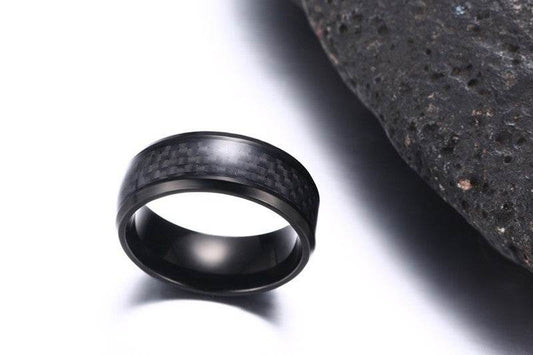 Black Carbon Fiber Inlay Men's Wedding Brand Ring Stainless Steel Jewelry Dropshopping 8mm - Mubimart