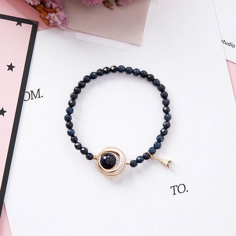 Sweet Simple Hollow Geometric Round Circle Crystal Beaded Tower Pendant Bracelet Bangle for Women Girlfriend - Mubimart