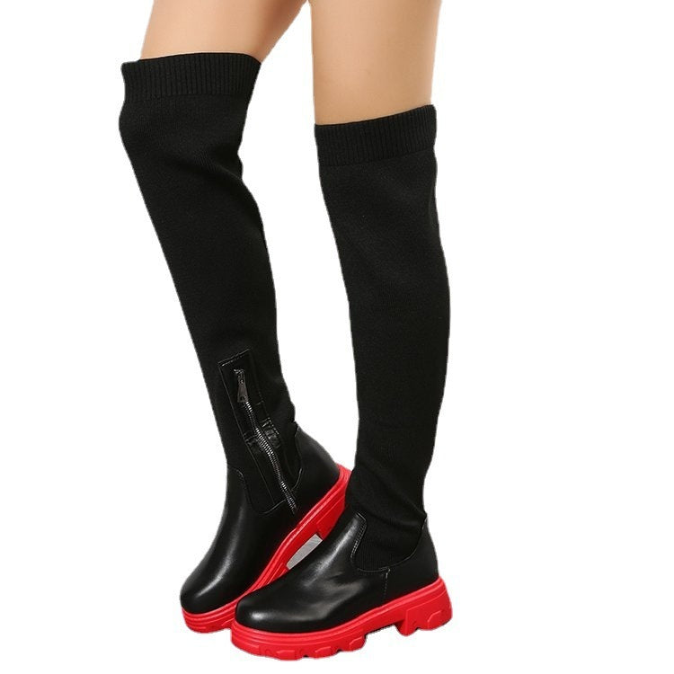 Socks Boots Female Knitted Platform Over-the-knee Boots