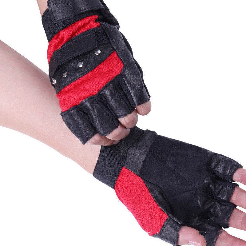 Men's leather warm half finger gloves - Mubimart