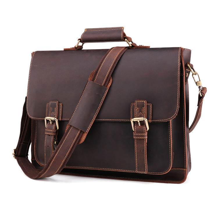 Genuine Leather Men's Business Briefcase - Mubimart