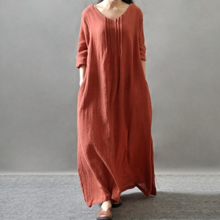 Artistic Texture Linen Robe Plus Size Dress - Mubimart -  