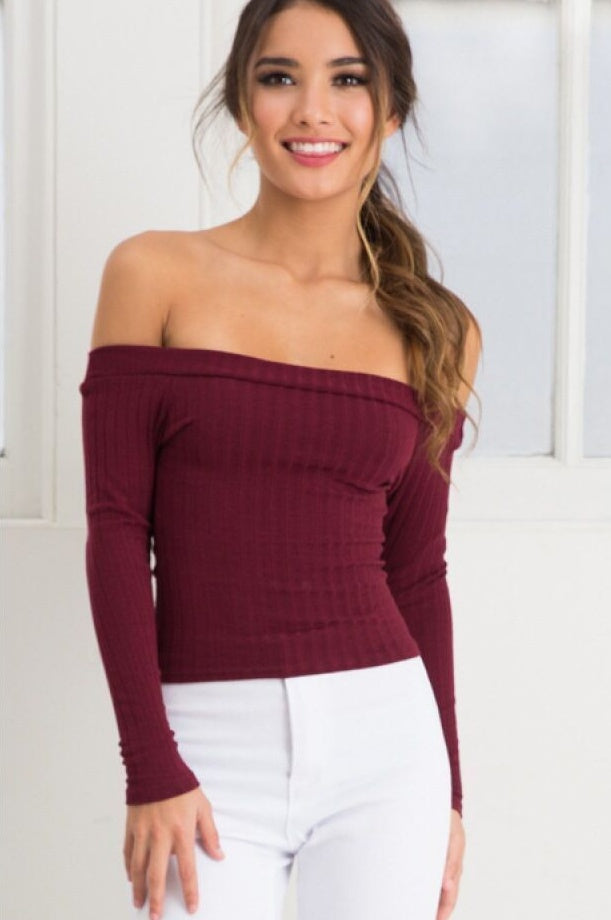 Women Off Shoulder Crop Top - Mubimart -  