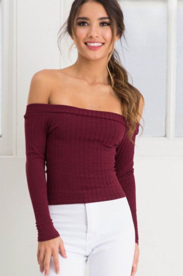 Women Off Shoulder Crop Top - Mubimart