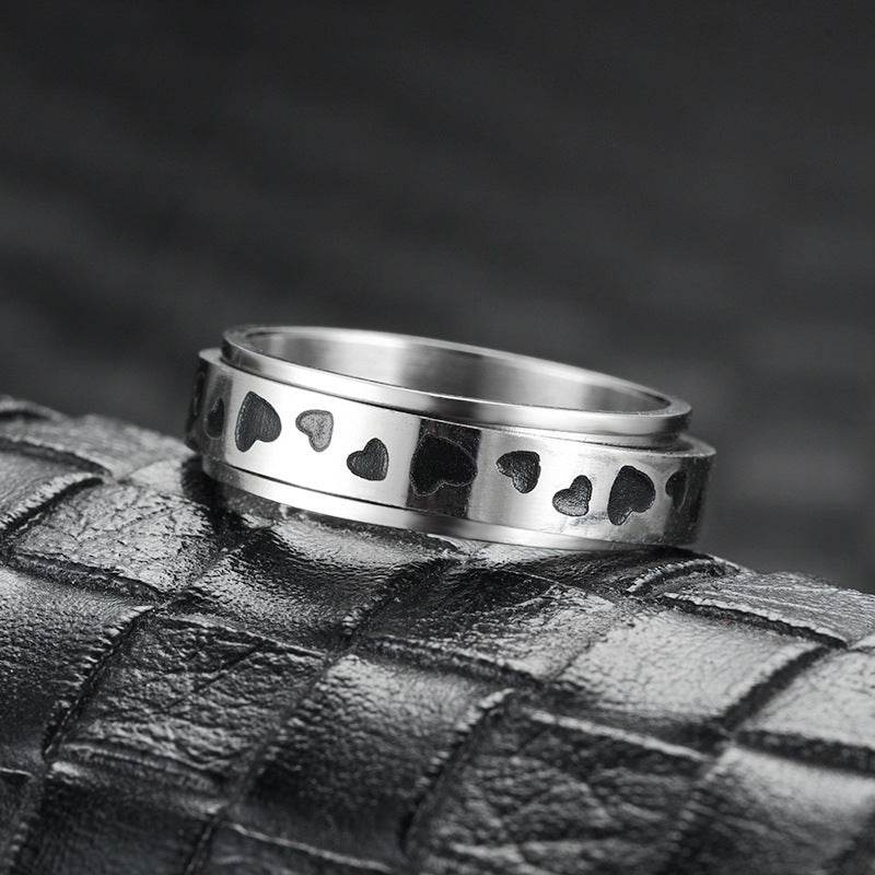 Heart-shaped Rotatable Titanium Steel Ring For Men - Mubimart