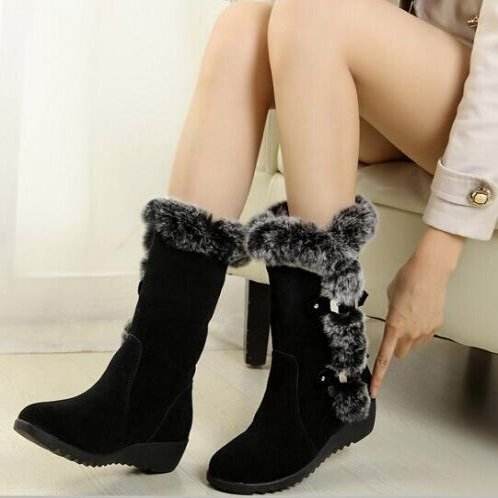 Snow Boots Mid-calf Faux Fur Plush Winter Women Boots - Mubimart