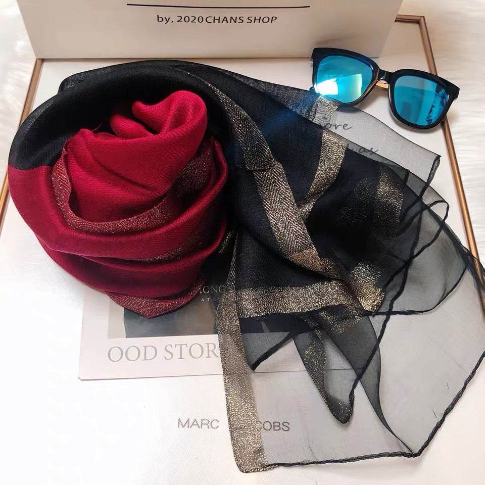Thin Silk Color Matching Fashion Silk Scarves - Mubimart